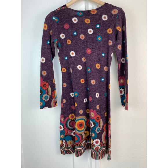 Luna Claire Women's S Purple Floral V-Neck Knit Dress Handmade in Thailand - Picture 5 of 7
